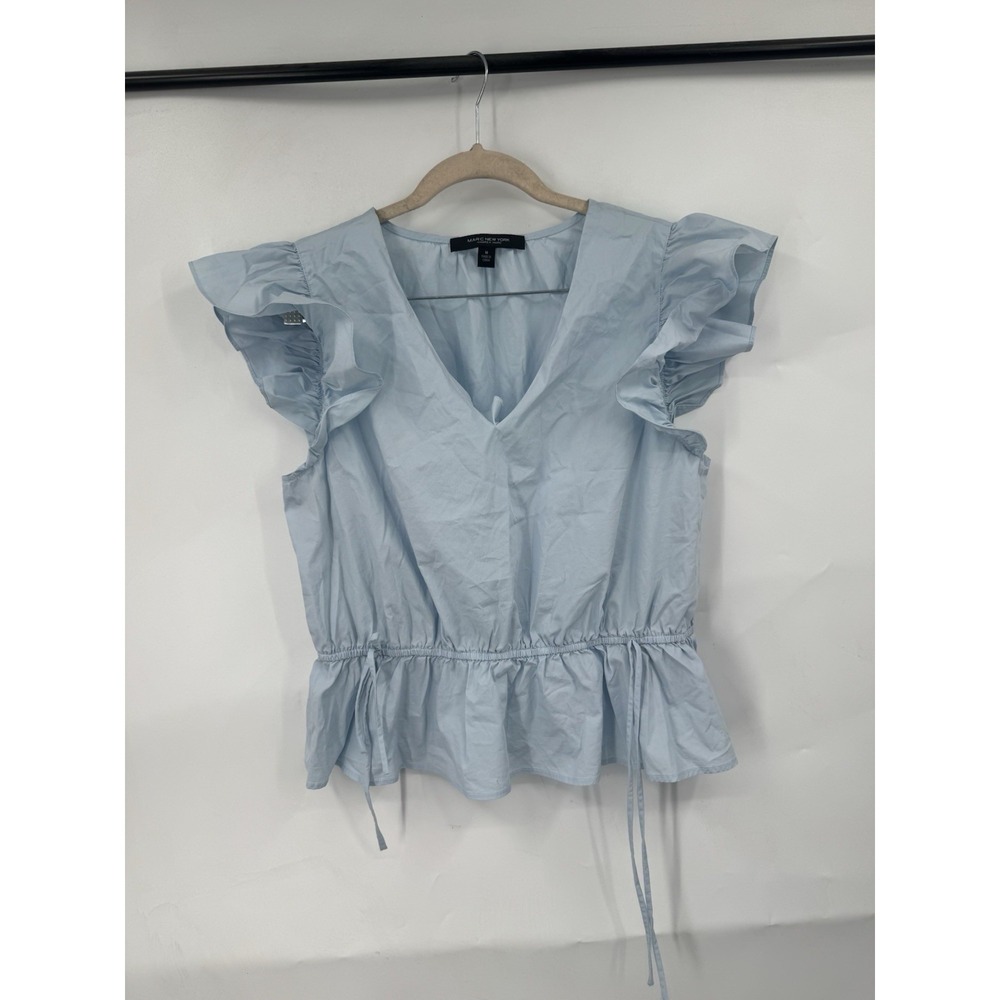 Marc New York Ruffle Fairy Blouse Women M Light Blue Whimsical Coquette Preppy